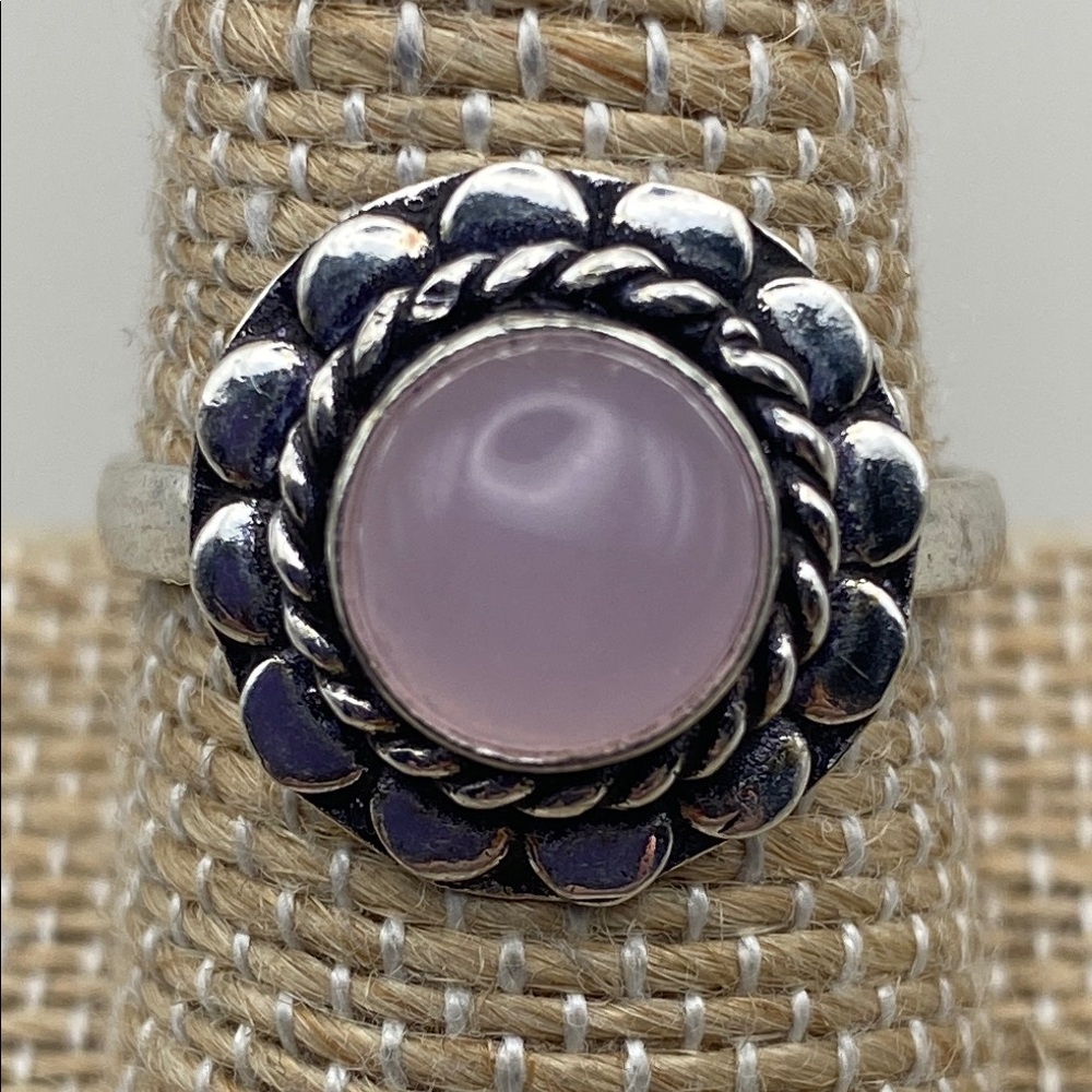 New Pink Chalcedony or Agate Stone Silver Overlay Ring Size 8.5